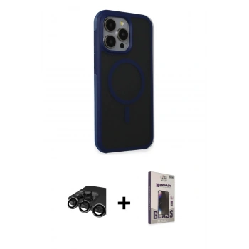 MARSİLYAN™- iPhone 15 Pro Max Kılıf Çekirdek Yansıma Prime - Siyah Bilvis Hayalet Cam Ekran Koruyucu + Raze Metal Kamera Lens - TMGI