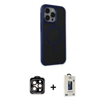 MARSİLYAN™- iPhone 15 Pro Max Kılıf Çekirdek Yansıma Prime - Siyah Bilvis Hayalet Cam Ekran Koruyucu + PVD Metal Kamera Lens - TU