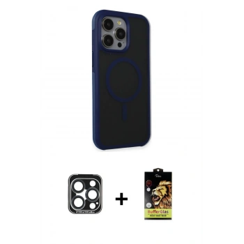 MARSİLYAN™- iPhone 15 Pro Max Kılıf Çekirdek Yansıma Prime - Siyah Buffer Cam Ekran Koruyucu + PVD Metal Kamera Lens - LT