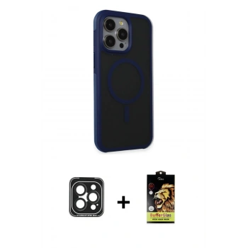 MARSİLYAN™- iPhone 15 Pro Max Kılıf Çekirdek Yansıma Prime - Siyah Buffer Cam Ekran Koruyucu + PVD Metal Kamera Lens - SH