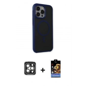 MARSİLYAN™- iPhone 15 Pro Max Kılıf Çekirdek Yansıma Prime - Siyah Buffer Hayalet Cam Ekran Koruyucu + PVD Metal Kamera Lens - GI