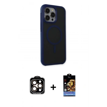 MARSİLYAN™- iPhone 15 Pro Max Kılıf Çekirdek Yansıma Prime - Siyah Buffer Hayalet Cam Ekran Koruyucu + PVD Metal Kamera Lens - TU