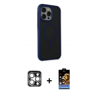 MARSİLYAN™- iPhone 15 Pro Max Kılıf Çekirdek Yansıma Prime - Siyah Buffer Hayalet Cam Ekran Koruyucu + PVD Metal Kamera Lens - GS