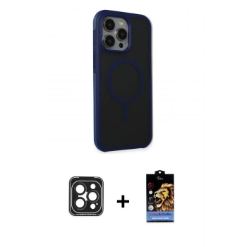 MARSİLYAN™- iPhone 15 Pro Max Kılıf Çekirdek Yansıma Prime - Siyah Buffer Hayalet Cam Ekran Koruyucu + PVD Metal Kamera Lens - SH