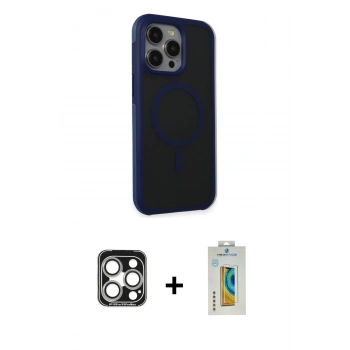 MARSİLYAN™- iPhone 15 Pro Max Kılıf Çekirdek Yansıma Prime - Siyah Polymer Nano Ekran Koruyucu + PVD Metal Kamera Lens - GS
