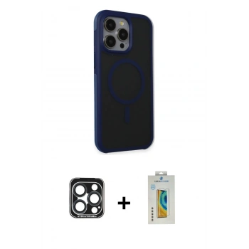 MARSİLYAN™- iPhone 15 Pro Max Kılıf Çekirdek Yansıma Prime - Siyah Polymer Nano Ekran Koruyucu + PVD Metal Kamera Lens - LT