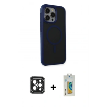 MARSİLYAN™- iPhone 15 Pro Max Kılıf Çekirdek Yansıma Prime - Siyah Polymer Nano Ekran Koruyucu + PVD Metal Kamera Lens - SH