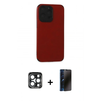 MARSİLYAN™- iPhone 15 Pro Max Kılıf Doruk Asil Koleksiyonu - Siyah 3D Antistatik Hayalet Cam Ekran Koruyucu + PVD Metal Kamera Lens - LT