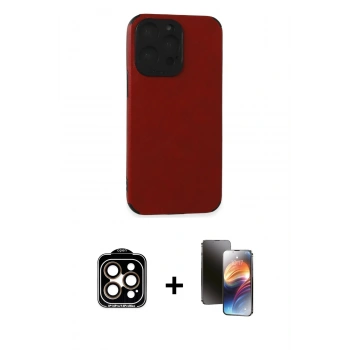 MARSİLYAN™- iPhone 15 Pro Max Kılıf Doruk Asil Koleksiyonu - Siyah 3D Antistatik Mat Seramik Nano Ekran Koruyucu + PVD Metal Kamera Lens - TU