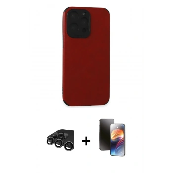 MARSİLYAN™- iPhone 15 Pro Max Kılıf Doruk Asil Koleksiyonu - Siyah 3D Antistatik Mat Seramik Nano Ekran Koruyucu + Raze Metal Kamera Lens - TMGI