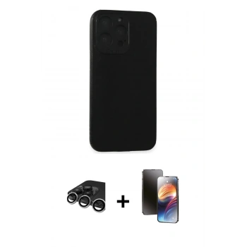 MARSİLYAN™- iPhone 15 Pro Max Kılıf Doruk Asil Koleksiyonu - Siyah 3D Antistatik Mat Seramik Nano Ekran Koruyucu + Raze Metal Kamera Lens - GS