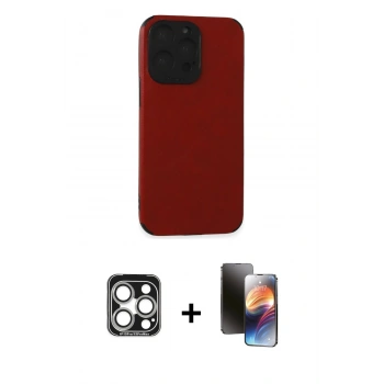 MARSİLYAN™- iPhone 15 Pro Max Kılıf Doruk Asil Koleksiyonu - Siyah 3D Antistatik Mat Seramik Nano Ekran Koruyucu + PVD Metal Kamera Lens - GS