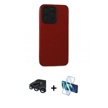 MARSİLYAN™- iPhone 15 Pro Max Kılıf Doruk Asil Koleksiyonu - Siyah 3D Antistatik Seramik Nano Ekran Koruyucu + Raze Metal Kamera Lens - LT