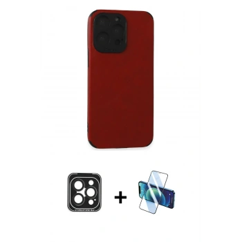 MARSİLYAN™- iPhone 15 Pro Max Kılıf Doruk Asil Koleksiyonu - Siyah 3D Antistatik Seramik Nano Ekran Koruyucu + PVD Metal Kamera Lens - SH