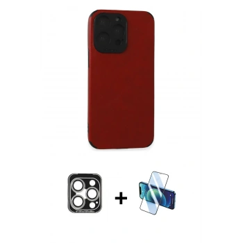 MARSİLYAN™- iPhone 15 Pro Max Kılıf Doruk Asil Koleksiyonu - Siyah 3D Antistatik Seramik Nano Ekran Koruyucu + PVD Metal Kamera Lens - GS