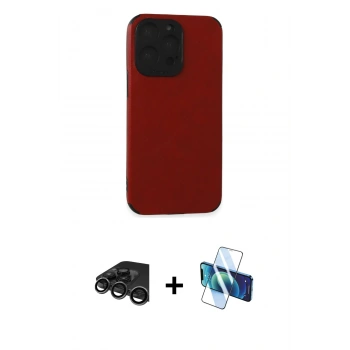 MARSİLYAN™- iPhone 15 Pro Max Kılıf Doruk Asil Koleksiyonu - Siyah 3D Antistatik Seramik Nano Ekran Koruyucu + Raze Metal Kamera Lens - TMGI