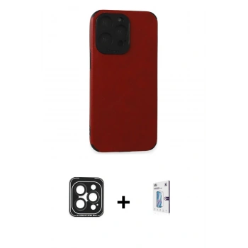 MARSİLYAN™- iPhone 15 Pro Max Kılıf Doruk Asil Koleksiyonu - Siyah Bilvis 0.18mm Plus Cam Ekran Koruyucu + PVD Metal Kamera Lens - SH