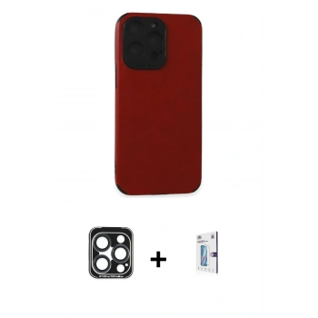 MARSİLYAN™- iPhone 15 Pro Max Kılıf Doruk Asil Koleksiyonu - Siyah Bilvis 0.18mm Plus Cam Ekran Koruyucu + PVD Metal Kamera Lens - LT