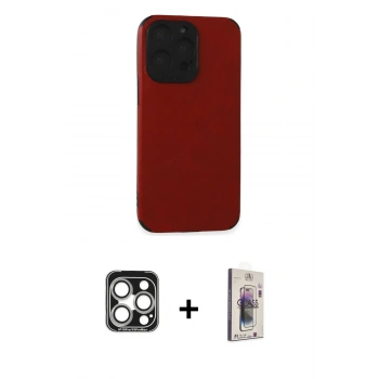 MARSİLYAN™- iPhone 15 Pro Max Kılıf Doruk Asil Koleksiyonu - Siyah Bilvis 3D Cam Ekran Koruyucu + PVD Metal Kamera Lens - GS