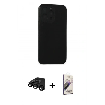 MARSİLYAN™- iPhone 15 Pro Max Kılıf Doruk Asil Koleksiyonu - Siyah Bilvis 3D Mat Cam Ekran Koruyucu + Raze Metal Kamera Lens - SH