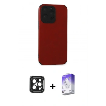 MARSİLYAN™- iPhone 15 Pro Max Kılıf Doruk Asil Koleksiyonu - Siyah Bilvis 5in1 3D Magic Cam Ekran Koruyucu + PVD Metal Kamera Lens - SH