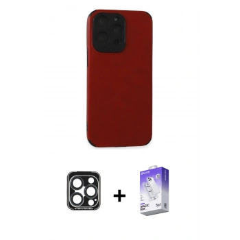 MARSİLYAN™- iPhone 15 Pro Max Kılıf Doruk Asil Koleksiyonu - Siyah Bilvis 5in1 3D Magic Cam Ekran Koruyucu + PVD Metal Kamera Lens - LT