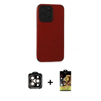 MARSİLYAN™- iPhone 15 Pro Max Kılıf Doruk Asil Koleksiyonu - Siyah Buffer Cam Ekran Koruyucu + PVD Metal Kamera Lens - TU