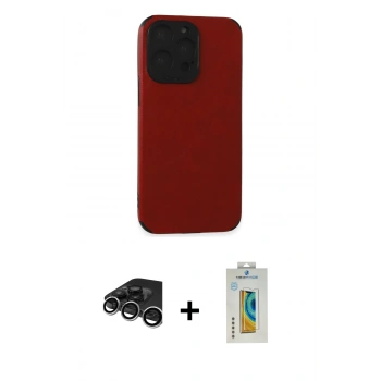 MARSİLYAN™- iPhone 15 Pro Max Kılıf Doruk Asil Koleksiyonu - Siyah Polymer Nano Ekran Koruyucu + Raze Metal Kamera Lens - GS