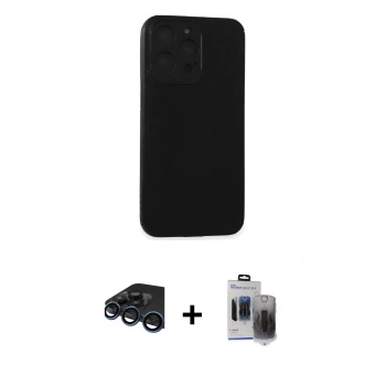 MARSİLYAN™- iPhone 15 Pro Max Kılıf Doruk Asil Koleksiyonu - Siyah Vanessa Magic Hayalet Cam + Raze Metal Kamera Lens - LT