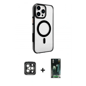 MARSİLYAN™- iPhone 15 Pro Max Kılıf Doruk Doku Özel Seri - Şeffaf 360 Full Body Arka Koruyucu + PVD Metal Kamera Lens - GI