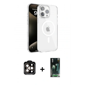 MARSİLYAN™- iPhone 15 Pro Max Kılıf Doruk Doku Özel Seri - Şeffaf 360 Full Body Arka Koruyucu + PVD Metal Kamera Lens - TU