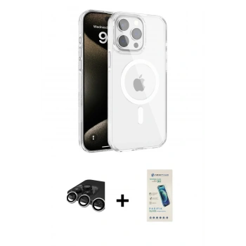 MARSİLYAN™- iPhone 15 Pro Max Kılıf Doruk Doku Özel Seri - Şeffaf Pasifik Cam Ekran Koruyucu + Raze Metal Kamera Lens - GS