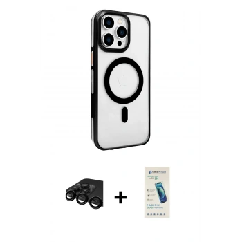 MARSİLYAN™- iPhone 15 Pro Max Kılıf Doruk Doku Özel Seri - Şeffaf Pasifik Cam Ekran Koruyucu + Raze Metal Kamera Lens - SH