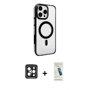 MARSİLYAN™- iPhone 15 Pro Max Kılıf Doruk Doku Özel Seri - Şeffaf Pasifik Cam Ekran Koruyucu + PVD Metal Kamera Lens - SH