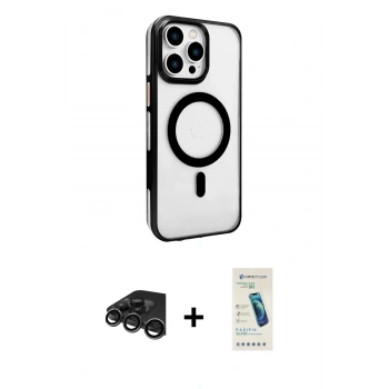 MARSİLYAN™- iPhone 15 Pro Max Kılıf Doruk Doku Özel Seri - Şeffaf Pasifik Cam Ekran Koruyucu + Raze Metal Kamera Lens - TMGI