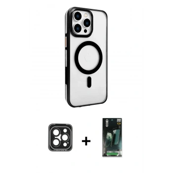 MARSİLYAN™- iPhone 15 Pro Max Kılıf Doruk Doku Özel Seri - Siyah 360 Mat Full Body Arka Koruyucu + PVD Metal Kamera Lens - SH