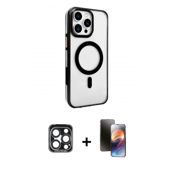 MARSİLYAN™- iPhone 15 Pro Max Kılıf Doruk Doku Özel Seri - Siyah 3D Antistatik Mat Seramik Nano Ekran Koruyucu + PVD Metal Kamera Lens - LT