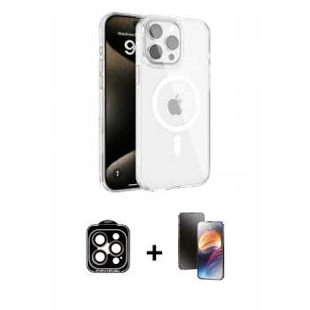 MARSİLYAN™- iPhone 15 Pro Max Kılıf Doruk Doku Özel Seri - Siyah 3D Antistatik Mat Seramik Nano Ekran Koruyucu + PVD Metal Kamera Lens - TU