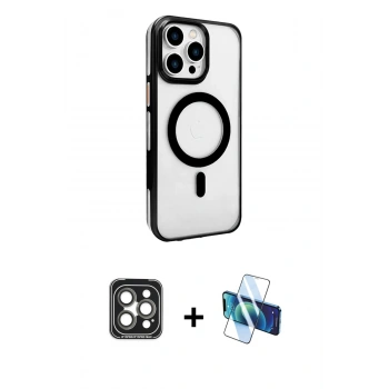 MARSİLYAN™- iPhone 15 Pro Max Kılıf Doruk Doku Özel Seri - Siyah 3D Antistatik Seramik Nano Ekran Koruyucu + PVD Metal Kamera Lens - GI