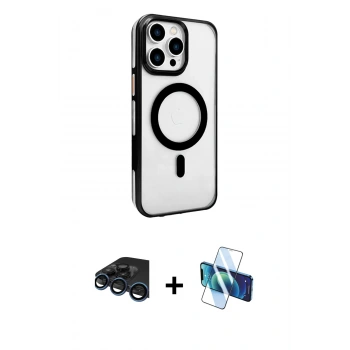 MARSİLYAN™- iPhone 15 Pro Max Kılıf Doruk Doku Özel Seri - Siyah 3D Antistatik Seramik Nano Ekran Koruyucu + Raze Metal Kamera Lens - LT