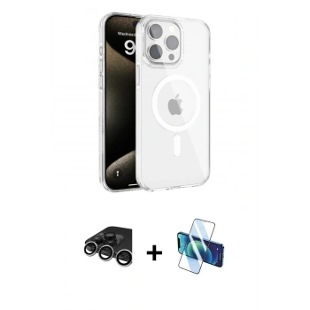 MARSİLYAN™- iPhone 15 Pro Max Kılıf Doruk Doku Özel Seri - Siyah 3D Antistatik Seramik Nano Ekran Koruyucu + Raze Metal Kamera Lens - GS