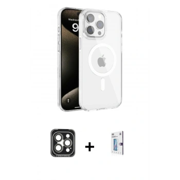 MARSİLYAN™- iPhone 15 Pro Max Kılıf Doruk Doku Özel Seri - Siyah Bilvis 0.18mm Plus Cam Ekran Koruyucu + PVD Metal Kamera Lens - GI