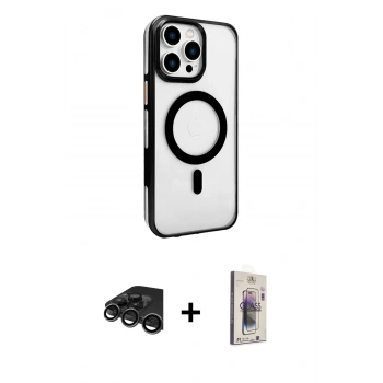 MARSİLYAN™- iPhone 15 Pro Max Kılıf Doruk Doku Özel Seri - Siyah Bilvis 3D Cam Ekran Koruyucu + Raze Metal Kamera Lens - TMGI