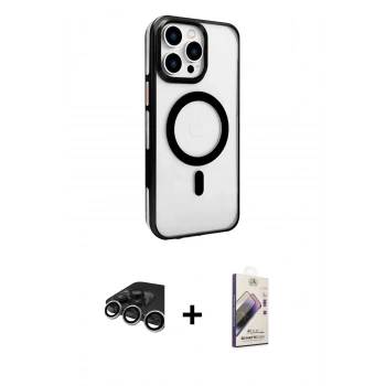 MARSİLYAN™- iPhone 15 Pro Max Kılıf Doruk Doku Özel Seri - Siyah Bilvis 3D Mat Cam Ekran Koruyucu + Raze Metal Kamera Lens - GS