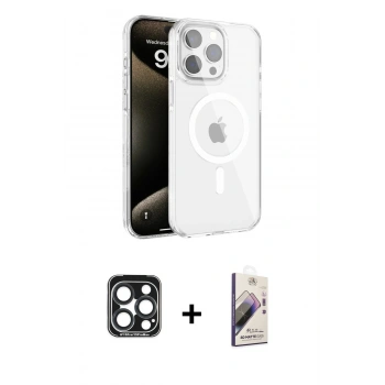 MARSİLYAN™- iPhone 15 Pro Max Kılıf Doruk Doku Özel Seri - Siyah Bilvis 3D Mat Cam Ekran Koruyucu + PVD Metal Kamera Lens - LT