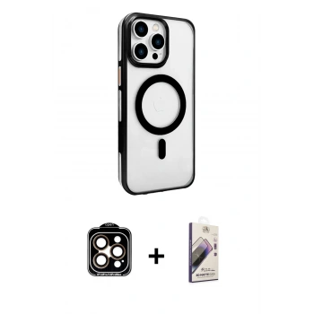 MARSİLYAN™- iPhone 15 Pro Max Kılıf Doruk Doku Özel Seri - Siyah Bilvis 3D Mat Cam Ekran Koruyucu + PVD Metal Kamera Lens - TU