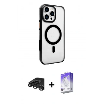 MARSİLYAN™- iPhone 15 Pro Max Kılıf Doruk Doku Özel Seri - Siyah Bilvis 5in1 3D Magic Cam Ekran Koruyucu + Raze Metal Kamera Lens - TMGI