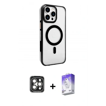 MARSİLYAN™- iPhone 15 Pro Max Kılıf Doruk Doku Özel Seri - Siyah Bilvis 5in1 3D Magic Cam Ekran Koruyucu + PVD Metal Kamera Lens - GI