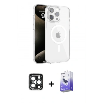 MARSİLYAN™- iPhone 15 Pro Max Kılıf Doruk Doku Özel Seri - Siyah Bilvis 5in1 5D Magic Hayalet Cam Ekran Koruyucu + PVD Metal Kamera Lens - LT