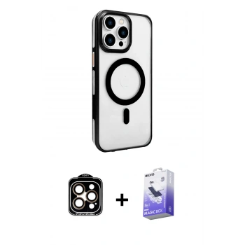 MARSİLYAN™- iPhone 15 Pro Max Kılıf Doruk Doku Özel Seri - Siyah Bilvis 5in1 5D Magic Hayalet Cam Ekran Koruyucu + PVD Metal Kamera Lens - TU